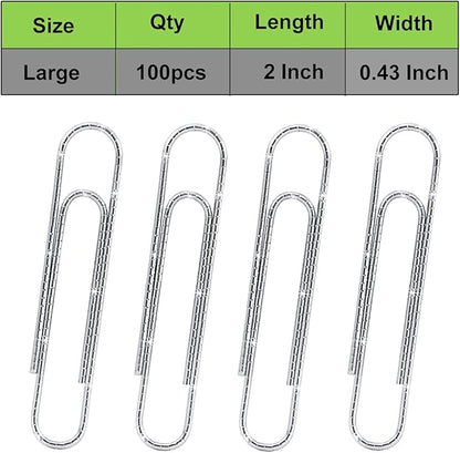 Vinaco Paper Clips Non Skid, 100 Pack Large Paper Clips 2 Inch (50 mm), Durable & Rust Resistant, Jumbo Paperclips. Great for Office, School and Personal Use