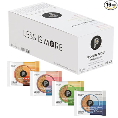 Protein Puck Plant Based Bars | Snacks with Vegan Protein | 16 Count | 3.25 oz Full Size | Gluten Free, Non Dairy, Kosher Certified Non GMO Premium Healthy Bars | Variety Pack