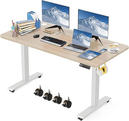 Electric Standing Desk 48 x 24 Inches Adjustable Height Sit Stand Up Desk for Home Office Computer Workstation Memory Preset with Wheels, Oak