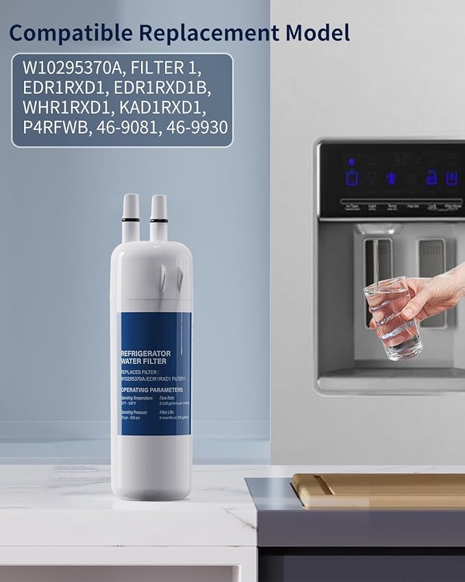 W10295370A Water Filter Replacement Compatible with EDR1RXD1,W10295370,WHR1RXD1,P4RFWB,P8RFWB2L,46-9930,46-9081,Filter 1 (3)