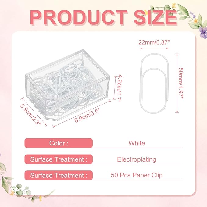 PATIKIL 50 Pcs Paper Clip, 2inch Non-Skid Metal Paper Clamp Clips Large for Office Supplies Craft Scrapbook Document Note Sorting, Electroplating, White