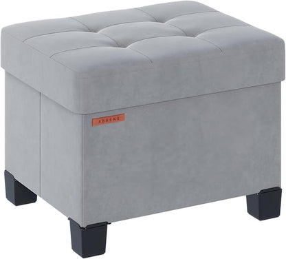 Cube Storage Ottoman, Velvet Foot Stool with Feet, Folding Storage Bench, End of Bed Bench, Storage Chest, for Living Room, Bedroom, 12.6 x 15.8 x 13.2 Inches, Dove Gray, ASND21G