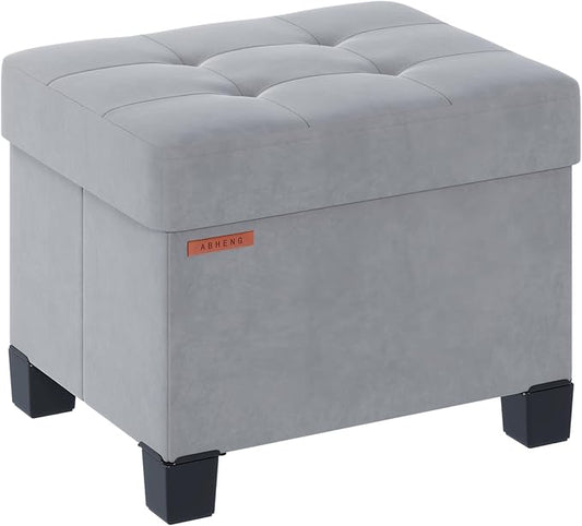 Cube Storage Ottoman, Velvet Foot Stool with Feet, Folding Storage Bench, End of Bed Bench, Storage Chest, for Living Room, Bedroom, 12.6 x 15.8 x 13.2 Inches, Dove Gray, ASND21G