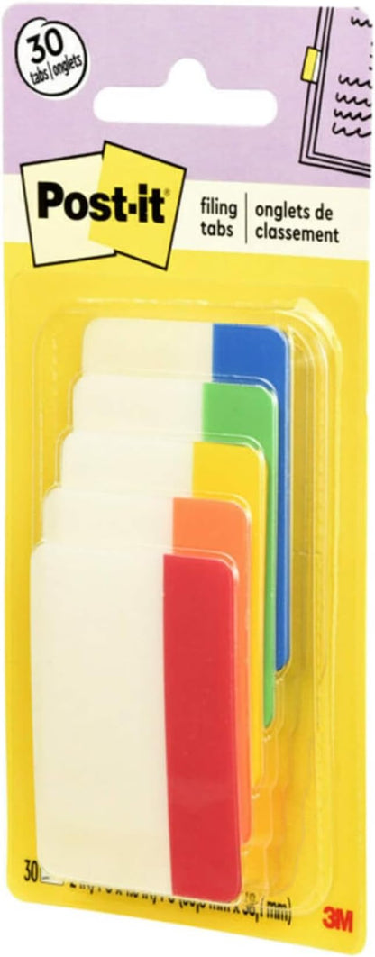 Post-it Tabs, 2 in, Solid, Assorted Colors, 6 Tabs/Color, 5 Colors, 30 Tabs/Pack (686-ROYGB)