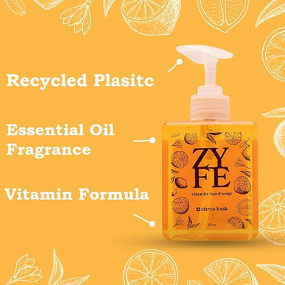 Vitamin Hand Soap - Liquid Hand Soap - Natural Plant Derived Moisturizing Handsoap with Essential Oil Fragrance Citrus Bask - Soft Hand Wash for Kitchen & Bathroom with Pump 12oz - Lush Soft Soap