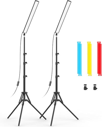2 Pack LED Video Light Stick with 62.99'' Tripod Stand/Color Filter, Dimmable 2500K-8500K Studio Light Wand Photography Lighting Kit for Video Recording/Game Streaming/Photo Content/YouTube