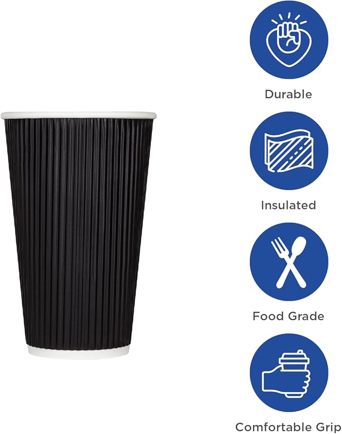 Karat C-KRC520B 20 oz Ripple Paper Hot Cups - Black (Case of 500)