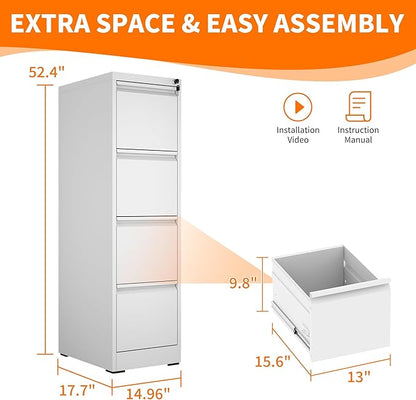 Metal File Cabinet with Drawer Heavy Duty Locking File Cabinets Home Office Steel Filing Cabinet Vertical File Cabinets for Legal/Letter Size File,Assembly Required