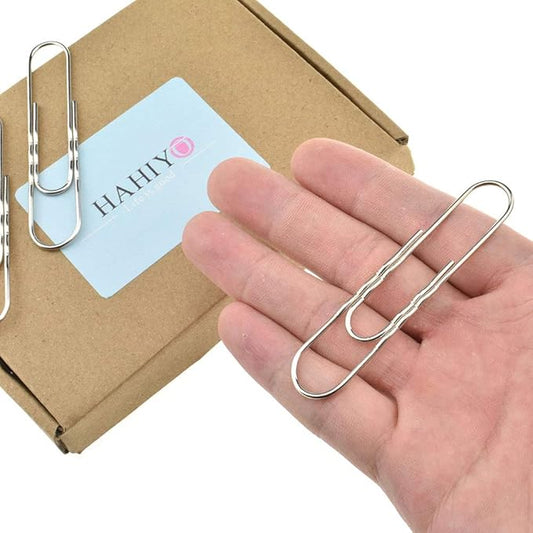 HAHIYO Paperclips Nonskid New Upgrade No Paper Scratch Large 3” Length Paper Clips with Curve Non Skid Heavy Duty Tight Grip Thick Rust Proof Reusable Metal Bright Silver for Home Office 30 Pack
