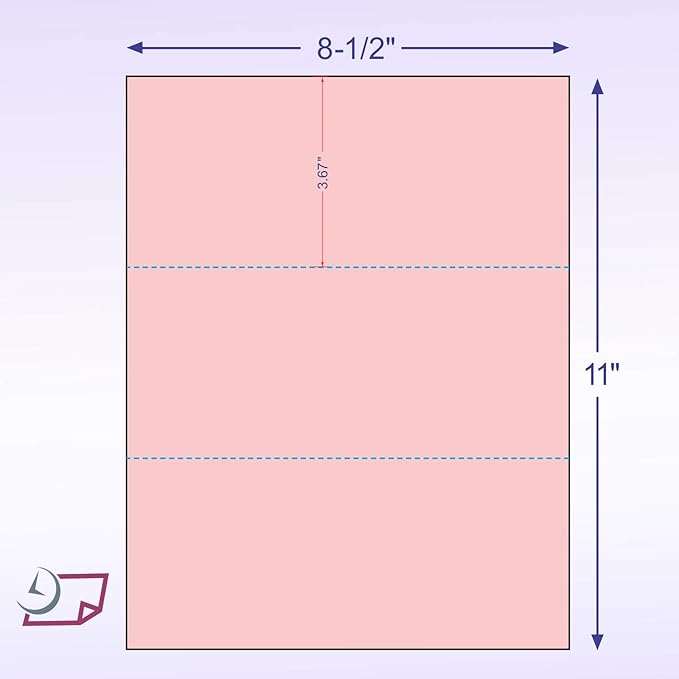 NextDayLabels - Pack of 500 Sheets, 8-1/2 x 11" Letter Size Perforated Paper (Pink, Perf @ 3-2/3" and 7-1/3")