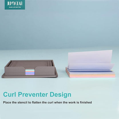 Sticky Note Holder Compatible with Post It Notes, 3x3 Sticky Pads Dispenser with Stencil, Memo Pad Organizer with Line Box Drawing Template for Office and Home