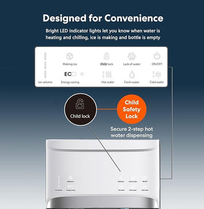 IKT Self Cleaning 3 in 1 Water Cooler Dispenser and Ice Maker for 3-5 Gallon Bottom Load 22 lbs Daily Capacity White
