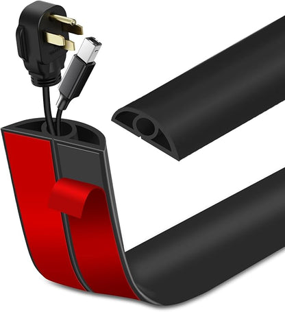 Floor Cord Cover Self Adhesive Cord Hider Floor Extension Cord Covers for Floor Power Cord Protector Cable Management Prevent Cable Trips Cable Cavity 0.32" W x 0.32" H (Black, 10Ft)