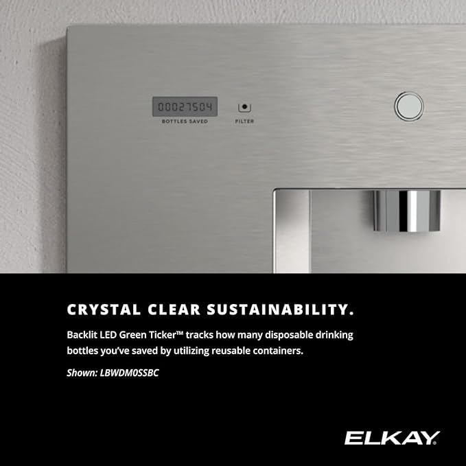 Elkay Liv EZ Built-in Filtered Wall-Mount Water Dispenser – Battery Powered, NSF Certified, Push Button, Reduces Lead & PFAS, Steel Gray – Ideal for Home