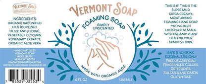 VERMONT SOAP Organic Unscented Foaming Hand Soap - Natural Moisturizing Soap for Dry Skin - Fragrance Free Liquid Bathroom Hand Soap Dispenser - Simply Unscented - 12 oz