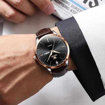 OLEVS Mens Watches, Dress Waterproof Classic Analog Casual Luxury Wrist Watch for Men with Date, Easy to Read Relojes para Hombres Male Quartz Wristwatch with Brown Black Leather Band Blue Black Dial