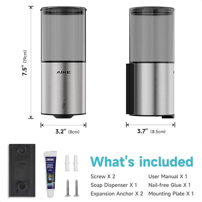 AIKE Automatic Soap Dispenser Wall Mounted for Kitchen and Bathroom, IPX7 Waterproof with Brushed Stainless Steel Finish 13.5fl.oz. for Liquid Soap