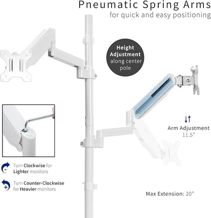 VIVO Dual Monitor Arm Extra Tall Mount for Screens up to 32 inches, Pneumatic Height Adjustment, Full Articulating Heavy Duty VESA Stand with Desk C-clamp and Grommet, White, STAND-V012KW