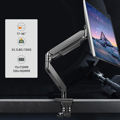 43 Ultrawide Monitor Arm Single Heavy Duty Desk Mount Computer Adjustable Gas Spring Stand for 17 to 46 inch, Screen up to 30lbs with VESA 75x75mm or 100x100mm M7B