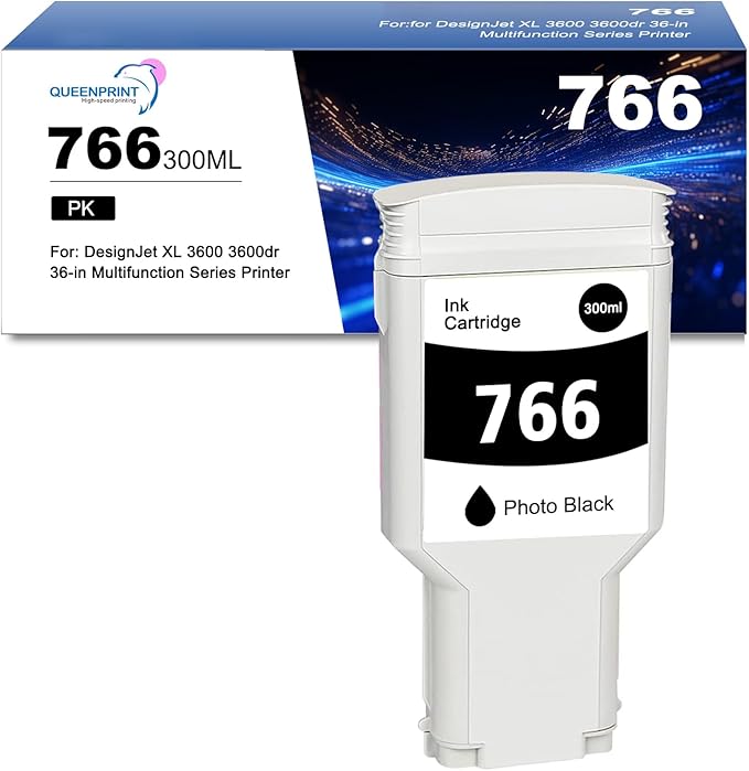 766 Ink Cartridge Photo Black P2V94A Pigment 766 PBK Ink Replacement for 766 Ink Cartridge for DesignJet XL 3600 3600dr Series Printer Ink 1-Pack 300ml