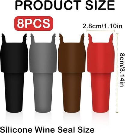 8Pcs Reusable Sparkling Wine Bottle Stoppers, Silicone Wine Seal Stoppers with Handle Double Sealed Wine Bottle Stoppers 4 Colors Wine Stoppers, Wine Bottle Sealers for Wine Beer Champagne Bottles