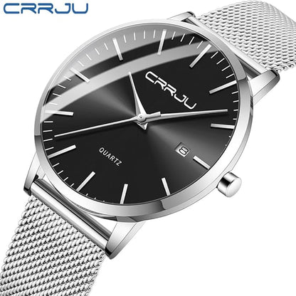 CRRJU Men's Minimalist Casual Luxury Auto Date Watches Fashion Business Japan Movement Quartz Waterproof Wristwatches for Men Stainsteel Steel Band Watch