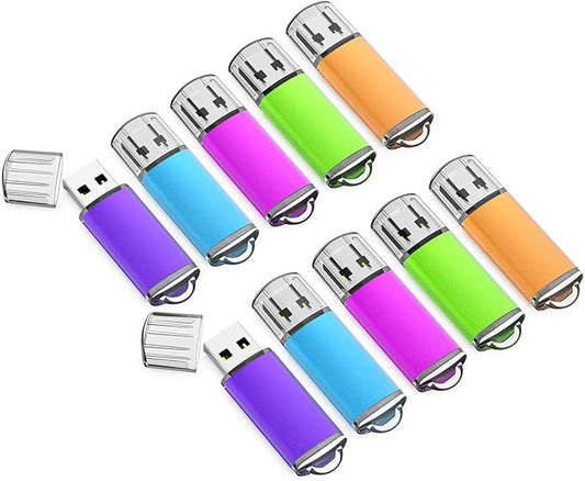 64GB Flash Drive 10 Pack 64G USB Flash Drive K&ZZ 64 GB Thumb Drive Memory Stick Gig Stick USB 2.0 Pen Drive Zip Drive Jump Drive, 5 Colors (Purple, Blue, Pink, Green, Orange)