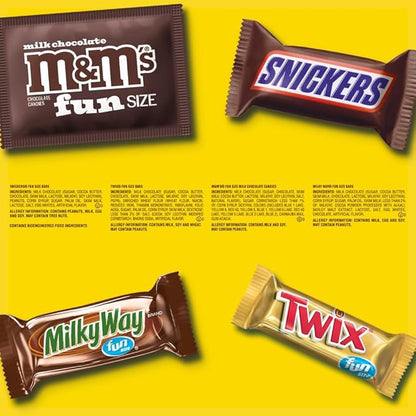 SNICKERS, M&M'S Milk Chocolate, MILKY WAY & TWIX Fun Size Chocolate Candy Variety Pack, Halloween Candy Variety Pack, 75 Ct Bulk Bag
