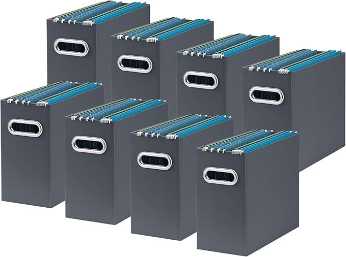 Oterri Cardboard File Organizer Box for Hanging File Folders Letter Size,File Box for Computer Desk,File Cabinet,Working Home,Office,Classroom (Dark Grey, Letter Size - 8 Packs)