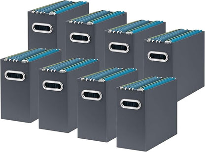 Oterri Cardboard File Organizer Box for Hanging File Folders Letter Size,File Box for Computer Desk,File Cabinet,Working Home,Office,Classroom (Dark Grey, Letter Size - 8 Packs)
