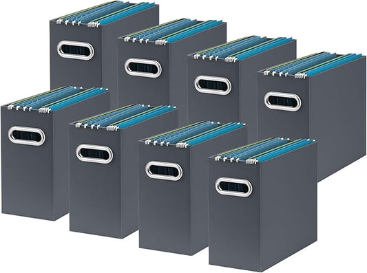 Oterri Cardboard File Organizer Box for Hanging File Folders Letter Size,File Box for Computer Desk,File Cabinet,Working Home,Office,Classroom (Dark Grey, Letter Size - 8 Packs)