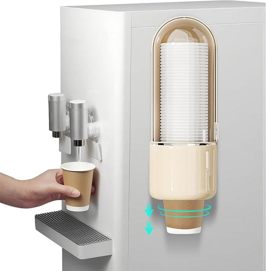 Wall Mount Bathroom Cup Dispenser - Pull Type Water Cooler Cup Holder for 5oz-9oz Disposable Paper and Plastic Cups, Adhesive Install, Wall Mounted Coffee Dispenser for Home, Office, Gym