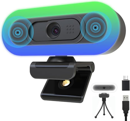 2K Webcam for PC, Plug and Play USB C Webcam with Dual Microphones,Ring Light,Fill RGB Light & Cover, Autofocus Web-Cam for Laptop,65°FOV, Streaming PC Web Camera for Desktop Computer Mac Zoom