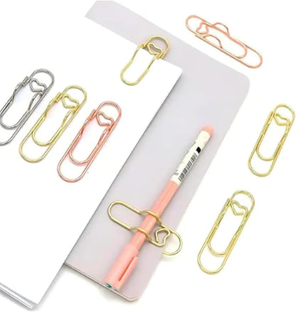 Metal Pencil Clips, 6pcs 3 Colors Heart Pen Clip Metal Pencil Clips Multifunctional Rose Gold Silver Carbon Steel Paperc, Heart Pen Clip for Notebook, for Notebooks and Papers (30PCS)