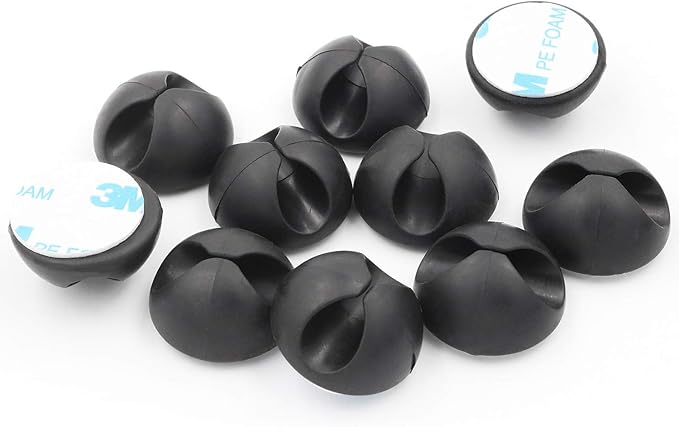 Cable Clips with 3M Self Adhesive, Cord Organizer for Desk Cable Management - 10 Pack of Black Cable Clips (1 Slot) for Home, Office or Nightstand, Bundled with 10 Reusable Cable Ties - ENVISIONED