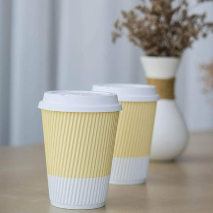 Disposable Coffee Cups With Lids - (80 set) 12 oz To Go Coffee Cups With Resealable Lids Prevent Leaks! Travel Insulated For Hot Beverages. Will Not Bend With Heat Or Burn Fingers!
