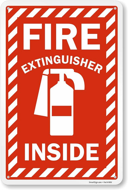 SmartSign 18 x 12 inch “Fire Extinguisher Inside” Sign with Pre-cleared Holes, Digitally Printed, 55 mil HDPE Plastic, Red and white, Made in USA