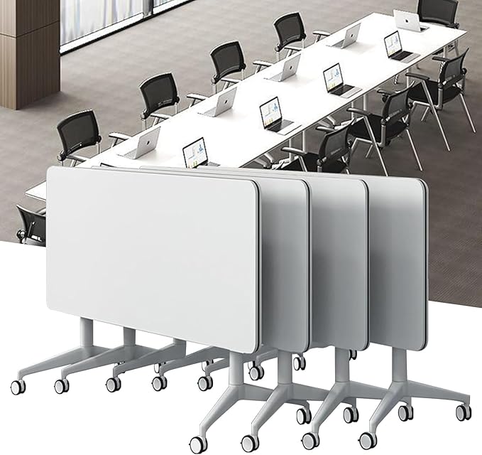 Conference Table,Folding Conference Room Tables with Flip-Top Design,Large Mobile Training Table,Rolling Seminar Meeting Table with Caster,Modular Seminar Tables for Office Meeting (4pack, 55.1in)