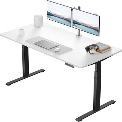 Pro 3 Stages Dual Motor 59 x 30 in Electric Standing Desk with One Piece Desktop, Adjustable Height, Sit to Stand Up Desk for Home Office, Work Study, Black Frame & White Desktop (2 Packages)