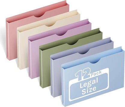ANSOOK Plastic File Jackets,1" Legal Size Manilla Folder,12 Pack Project File Folders,Heavy Duty Accordion Pocket for Cabinet,Straight Cut Tab,Morandi Color Manila Job Folder for Home Office School
