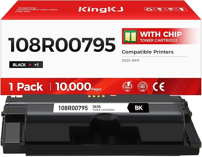 KingKJ Phaser 3635 Toner Cartridge Replacement for Xerox 108R00795 Black Toner Remanufactured Cartridge Work for Phaser 3635 MFP Series Printer (10,000 Pages, 1-Black)