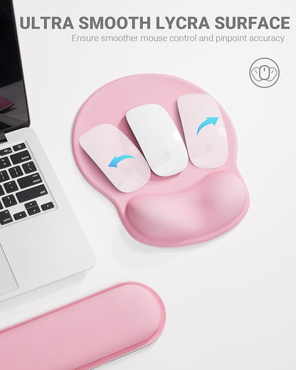 Ergonomic Mouse Pad Wrist Support Set, Memory Foam Keyboard Wrist Rest Set, Relieve Wrist Pain Keyboard Pad, Non-Slip Base Mousepad(Pink Set)