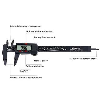 Kynup Digital Caliper, Caliper Measuring Tool with LCD Screen, Electronic Micrometer Caliper with Auto-Off Feature, Inch and Millimeter Conversion(0-6")