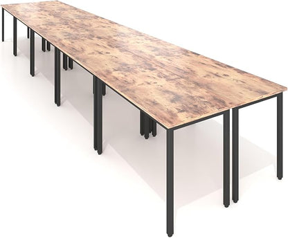 Bonzy Home Conference Tables 20ft Office Computer Desk for Meeting Room Study Writing Printer Podcast Table for 24 People Rustic Brown 10PCS 236.2"x47.2"x29.5"