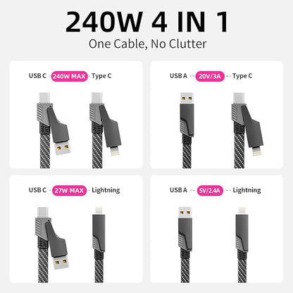 USB C Cable, 240W MAX 4 in 1 Charging Cord 5FT with E-Mark Chip, Fast Charging USB A/C to C/Lightning Cable for iPhone 17/16/15/14/13 Series, MacBook/Pad/Android/Tablets and More, iPhone Charger Cord