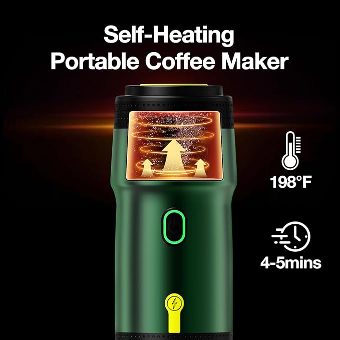 LumoShine Portable Electric Espresso Machine,Travel Coffee Maker for Camping,Car Coffee Maker Self-Heating with USB-DC, Compatible with Ground Coffee & Capsule for Hiking,Office,RV - Green