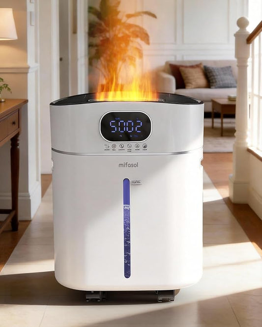 Humidifier Large Room Warm and Cool Mist, 3.2Gal/12L Humidifiers for Home 800 sq ft, Air Humidifiers for Bedroom with Diffuser & Flame Light, Whole House Humidifiers for Nursery Baby Plants, White