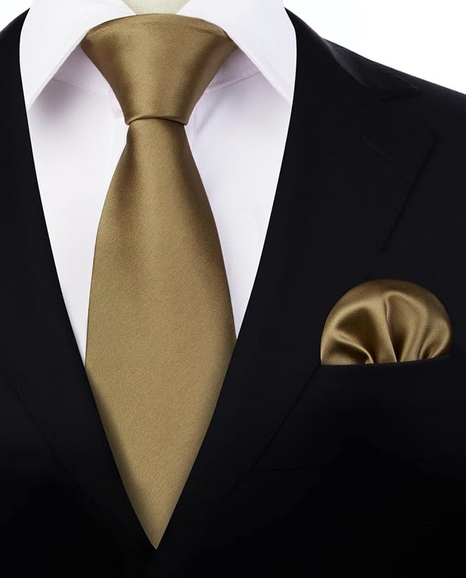 HISDERN Mens Solid Color Ties Formal Satin Necktie and Pocket Square Set Classic Wedding Business Tie & Handkerchief