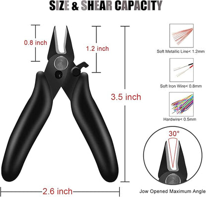 BOENFU 3.5 Inches Mini Cutter with Lock, Flush Cutters, Small Wire Snips, Micro Wire Cutter with Spring, Black