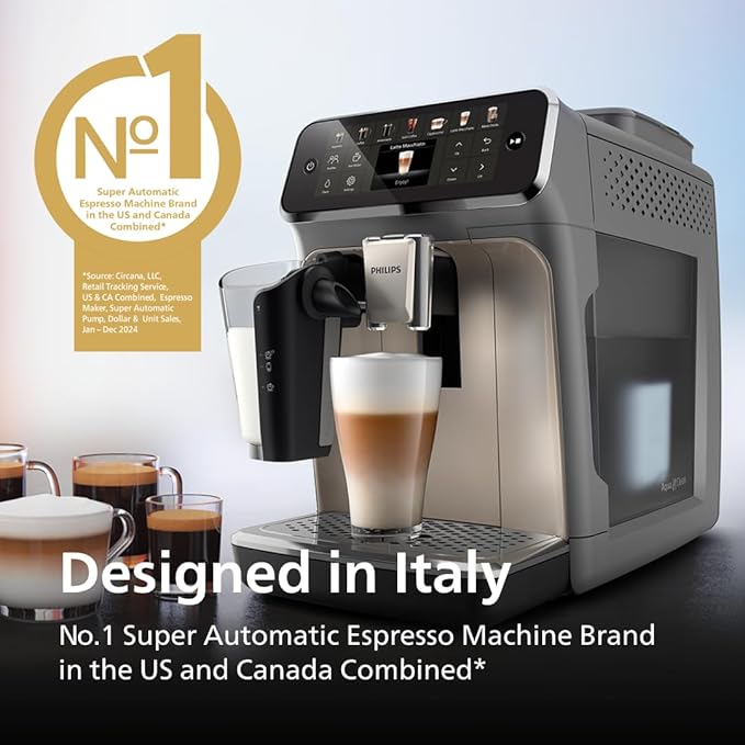 PHILIPS 4400 Series Fully Automatic Espresso Machine, LatteGo Milk System, Integrated Grinder, 12 Hot & Iced Coffee Pre-Sets, Quick Start, SilentBrew, 15-Bar Pressure, Black Chrome (EP4444/90)